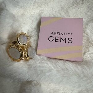 Affinity Gems 3-Stone Moonstone Ring Gold-Plated over Sterling Silver Size 5